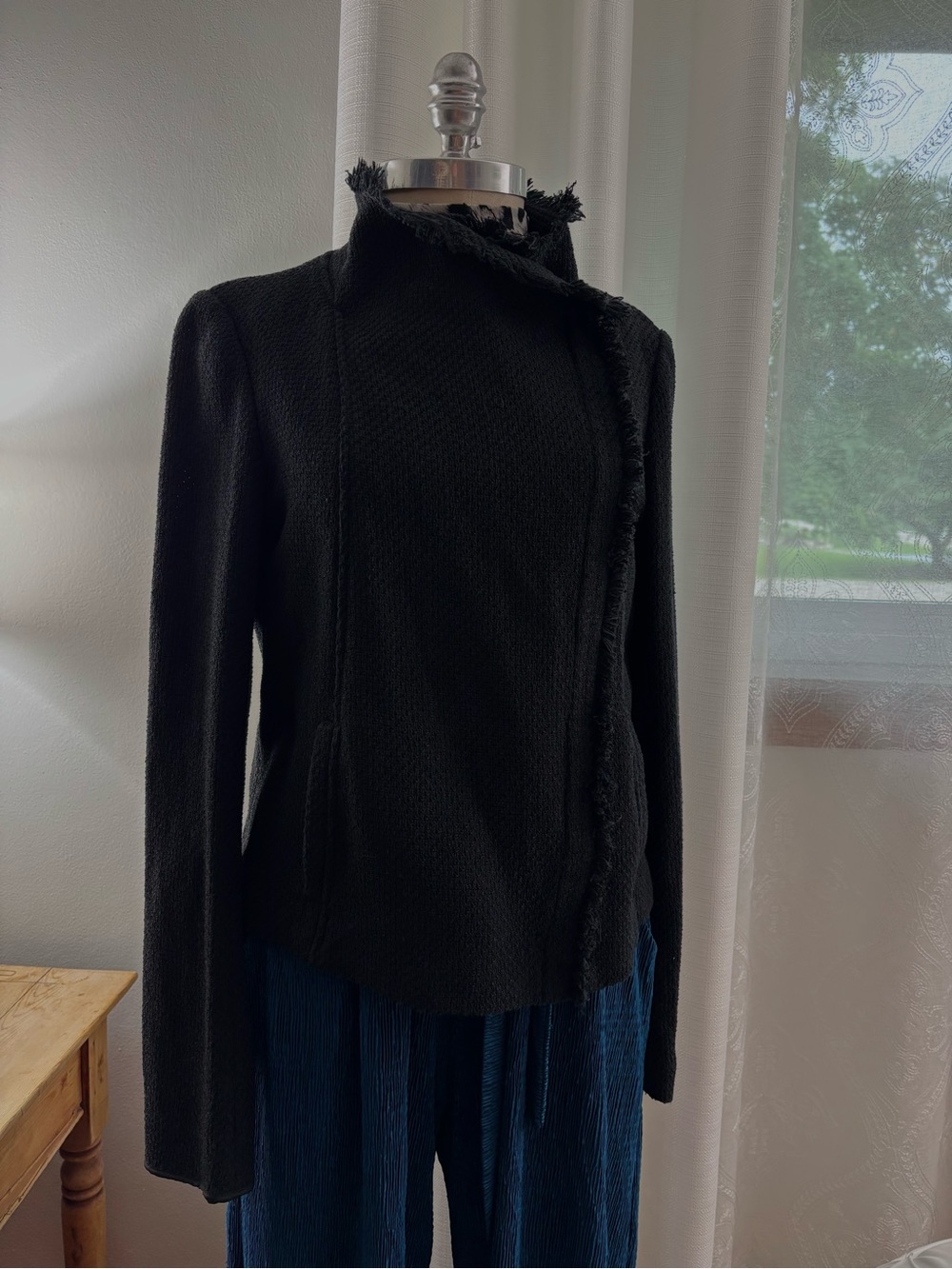 Vince Black Frayed-Edge Asymmetrical Xip Moto-Style Jacket, XL, VGUC